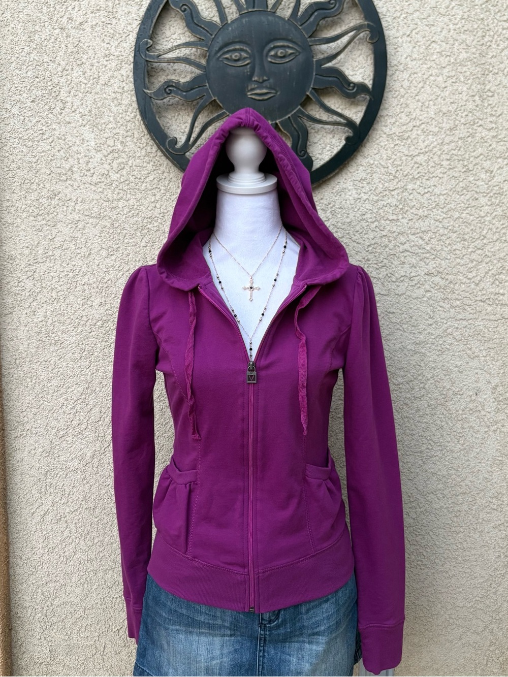 Miley Cyrus Max Azria Purple Zip Up Hoodie Y2K Celebrity Indie Pop Sweater